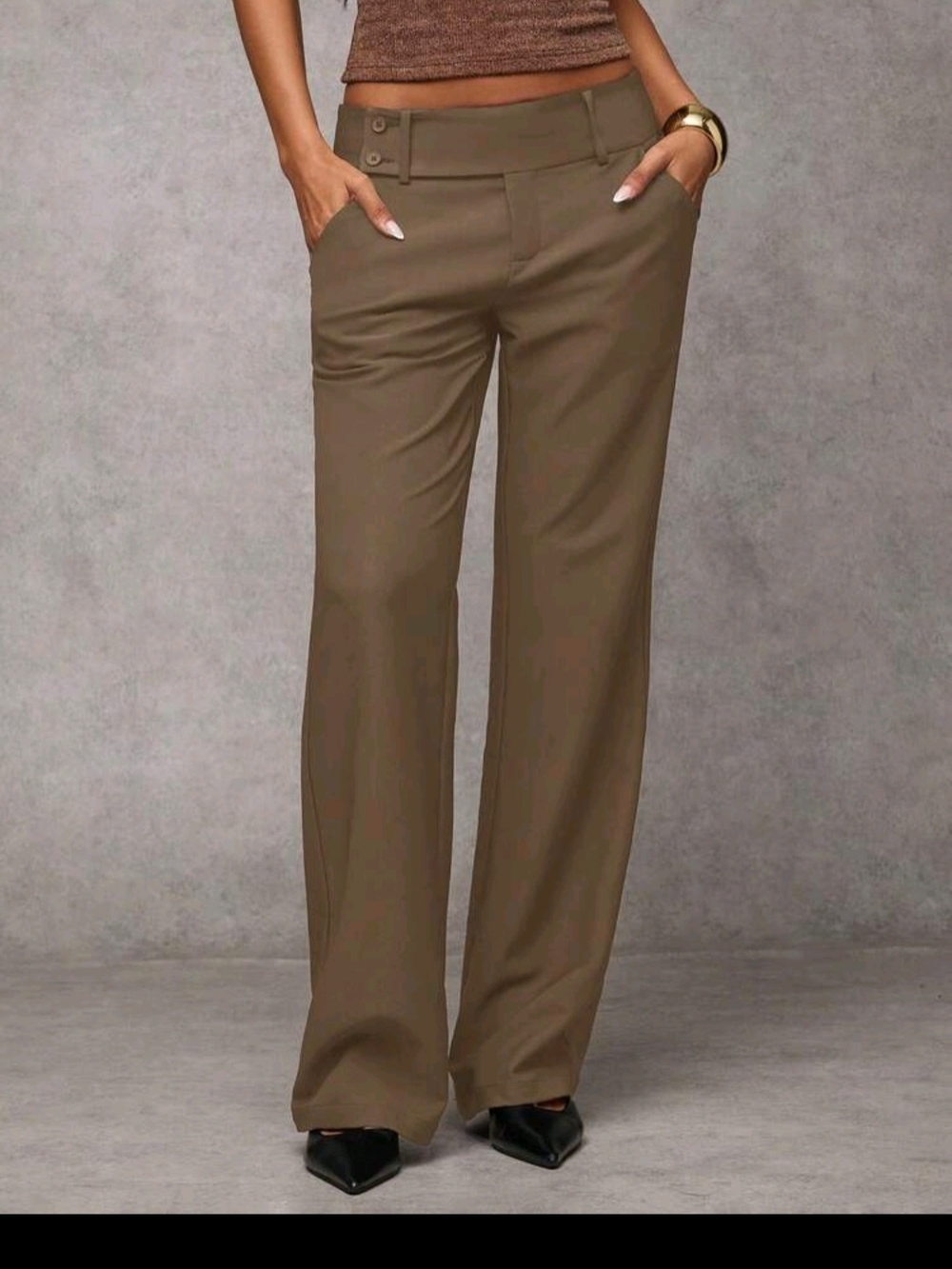 SHEIN Olive Brown Wide-Leg Trousers